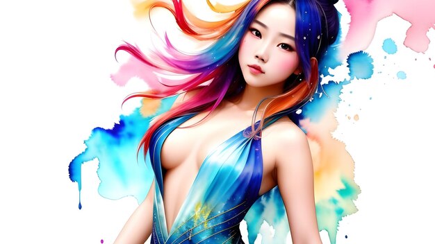 Portrait of a beautiful young woman with multicolored hair