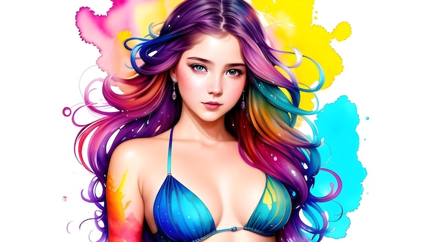 Portrait of a beautiful young woman with multicolored hair