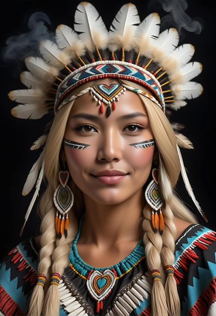 Portrait of a beautiful young woman with native american costume