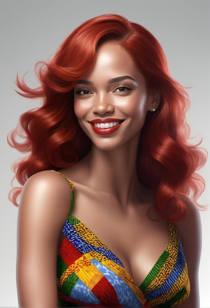 Portrait of a beautiful young woman with red hair and bright makeup