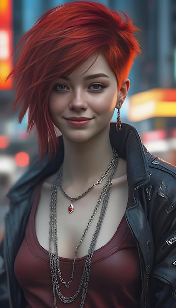 Portrait of a beautiful young woman with red hair in the city