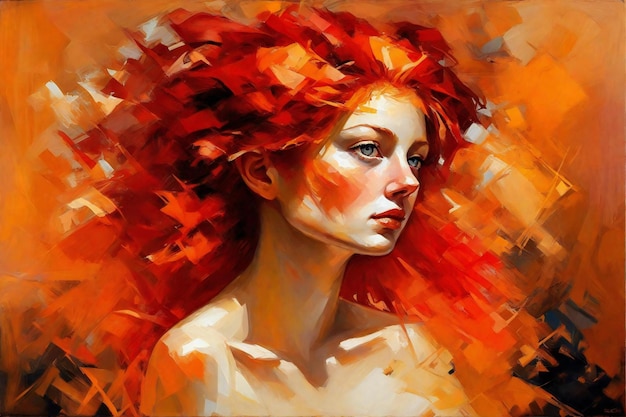 Portrait of a beautiful young woman with red hair Contemporary painting