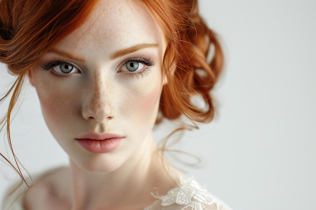 Portrait of a beautiful young woman with red hair and green eyes