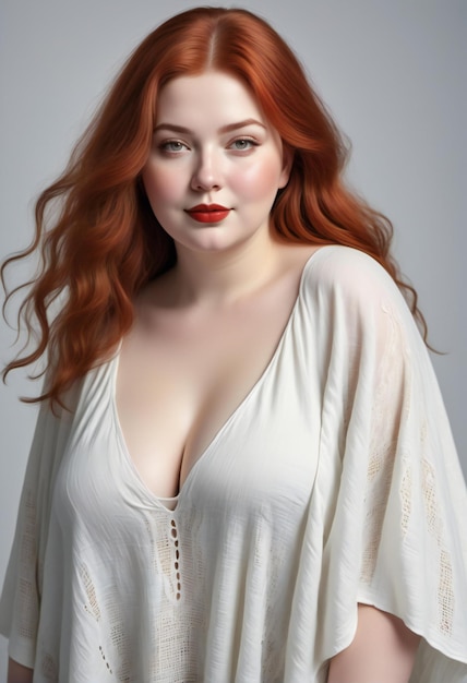 Portrait of a beautiful young woman with red hair Studio shot