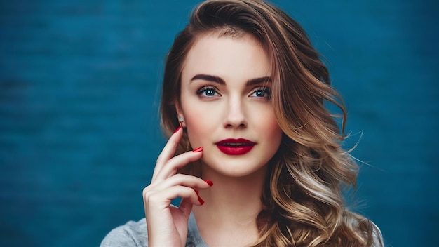 Portrait of beautiful young woman with red lips