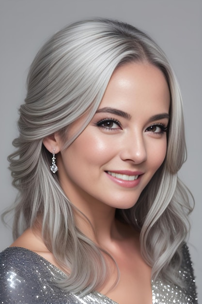 Portrait of a beautiful young woman with silver hair and makeup