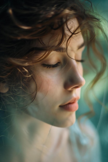 Portrait of a beautiful young woman with wet hair close up