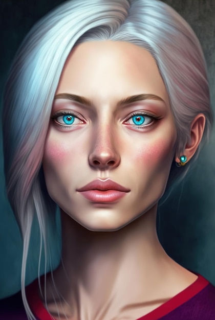 Portrait of beautiful young woman with white hair and blue eyes closeup Digital illustration