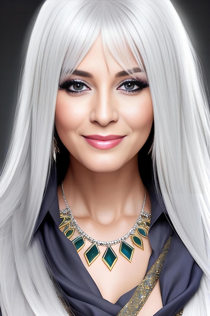 Portrait of beautiful young woman with white hair and silver jewelry