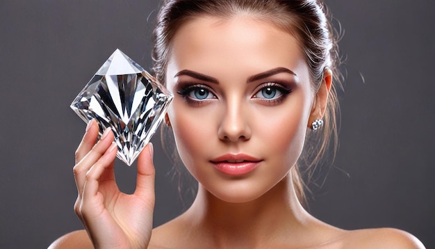 Photo portrait of beauty model girl with a big diamond