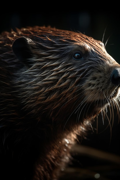 Portrait of Beaver Dramatic and Cinematic Lighting Photography Generative AI