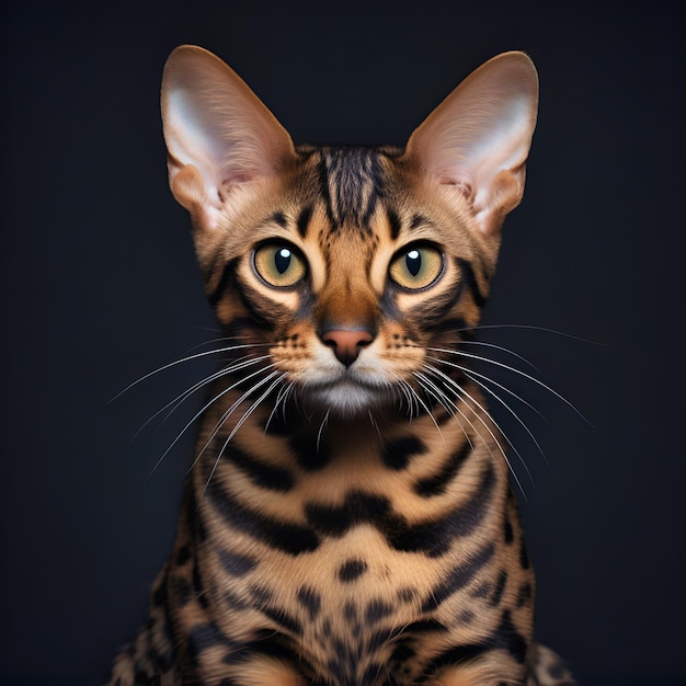 Portrait of Bengal Cat Bengal cat looks at the camera Animal portrait pet care