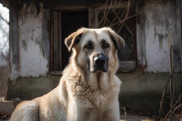 Portrait of a big dog in a background of an old house AI Generated