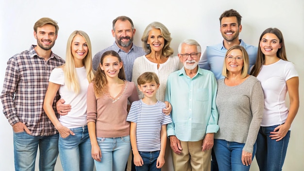 Photo portrait of big family on white background