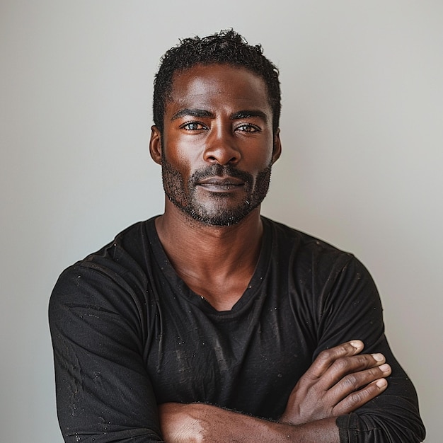 Photo portrait of black african man standing with arm crossed black people concept