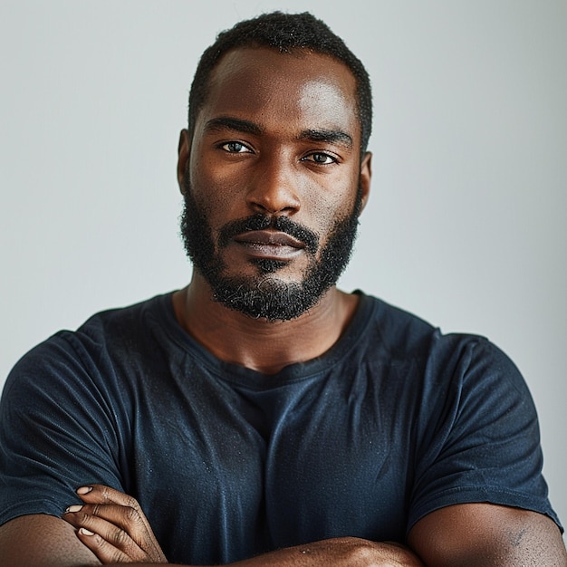 Photo portrait of black african man standing with arm crossed black people concept