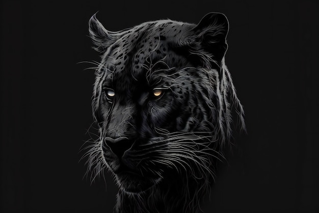 Portrait of a black panther with a black background digital illustration painting artwork