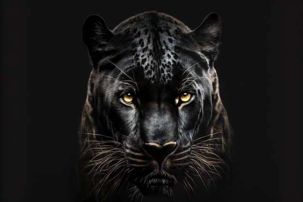 Portrait of a black panther with a black background digital illustration painting artwork