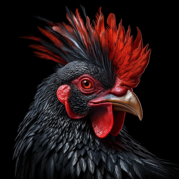 A portrait black and red cute rooster images Generative AI