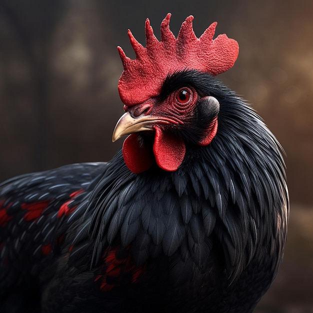 A portrait black and red cute rooster images Generative AI