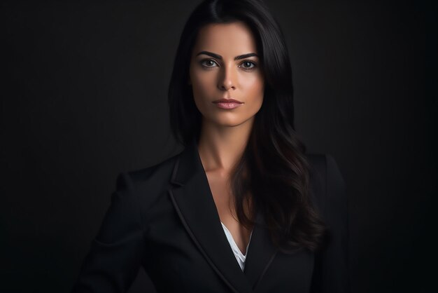 Portrait of a blackhaired business woman wearing a neat formal suit and shirt