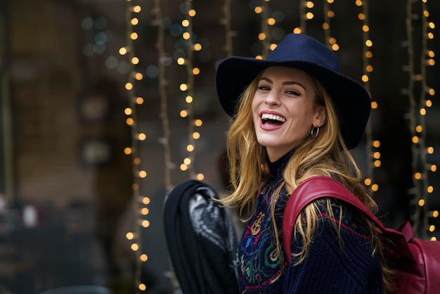 Portrait of a blonde woman smiling