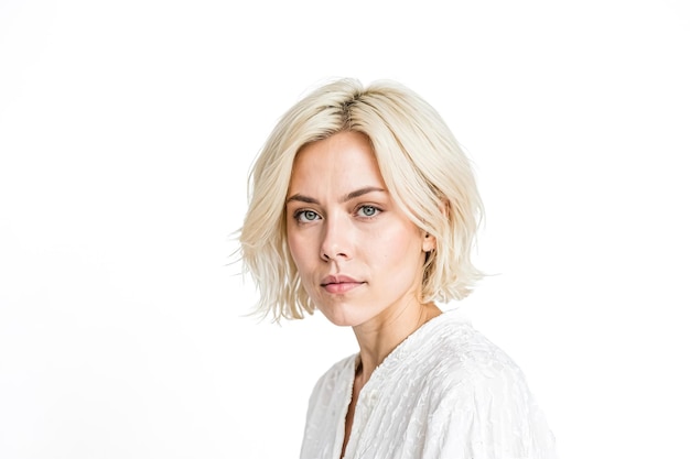 Portrait of a Blonde Woman in a White Shirt