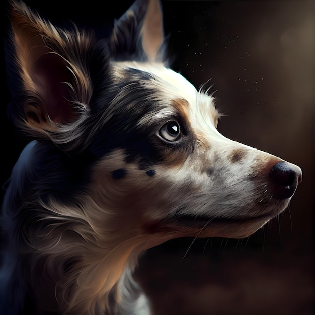 Portrait of a Border Collie dog on a dark background