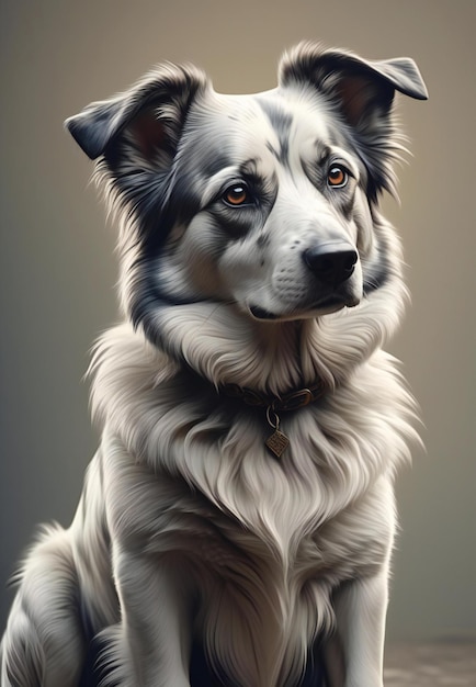 Portrait of a border collie dog on a gray background