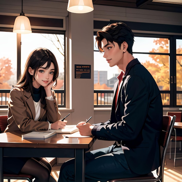 portrait of a boy and a girl in library