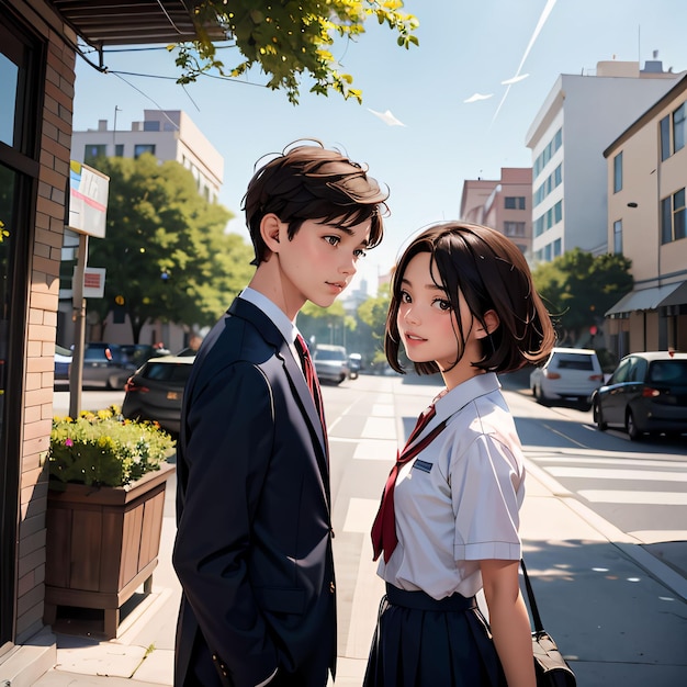 portrait of a boy and a girl in the street