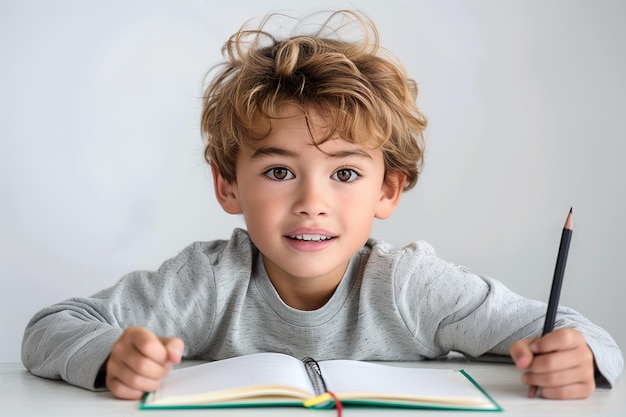 Portrait of an boy studying on a white background