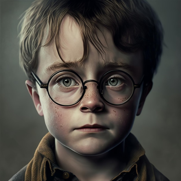 A portrait of a boy with glasses and a shirt