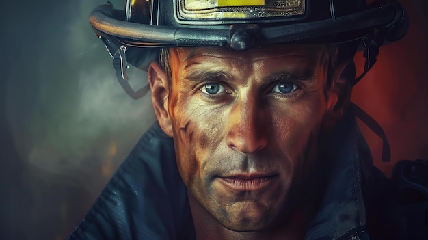 Portrait of a brave firefighter in protective gear looking at the camera with determination He is ready to risk his life to save others