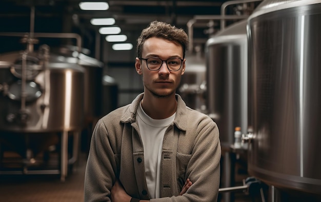 Portrait of brewer in interior of modern brewery Generative AI illustration