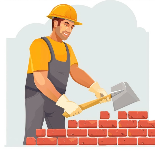 Photo portrait of bricklayer working vector illustration