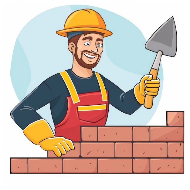 Portrait of Bricklayer Working Vector Illustration