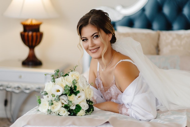 portrait of the bride with a bouquet of flowers