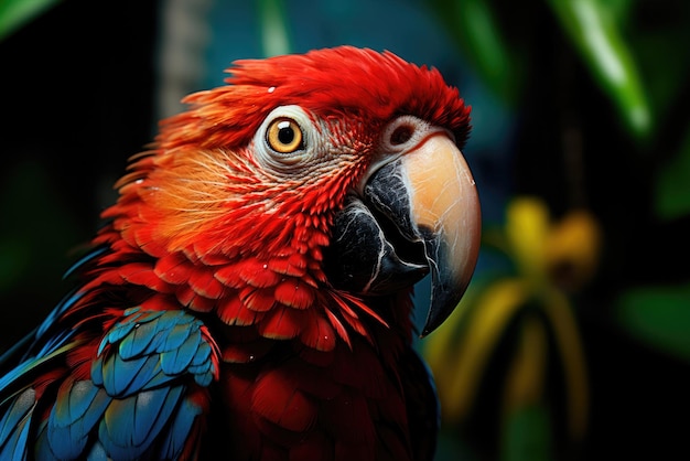 Portrait of a bright colorful macaw parrot