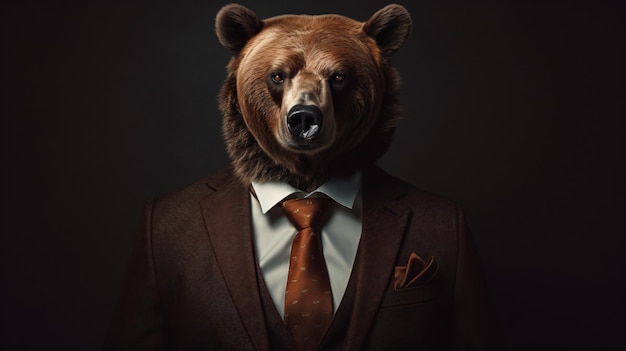 Portrait of a Brown Bear in a Business Suit