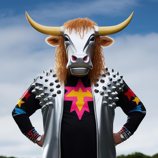 Portrait of Bull dressed as Hip Hop king Character Design AI generative