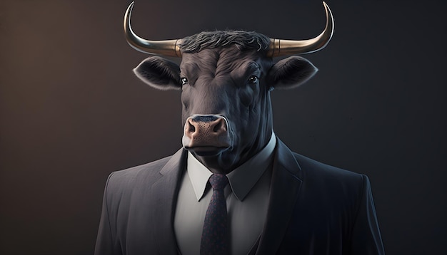 Portrait of a bull dressed in a formal business suit generative ai