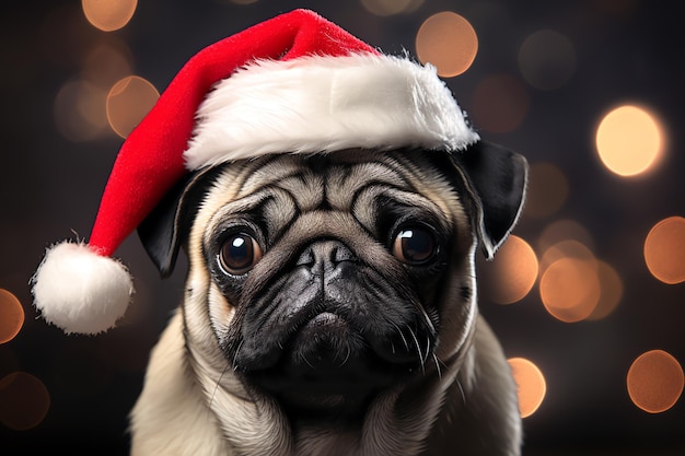 portrait of bulldog with santa claus cap AI generated image