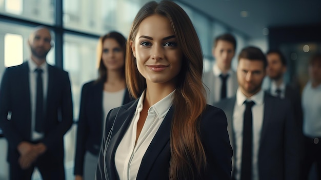 Portrait of Business team lead by woman corporation teamwork concept