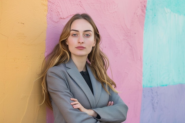 Photo portrait of a business woman pastel background