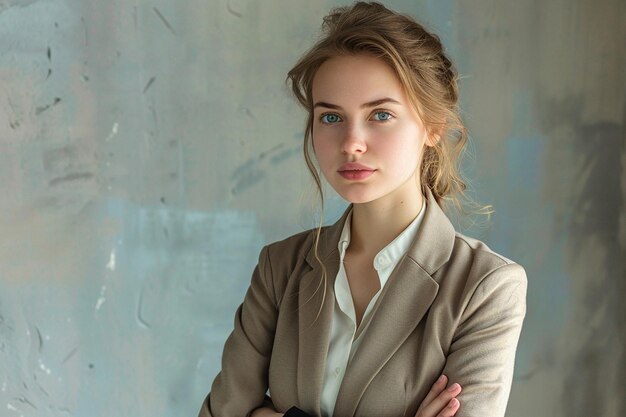 Photo portrait of a business woman pastel background