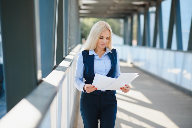 Portrait of business woman smiling outdoor