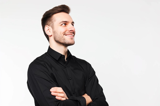 portrait of businessman arm crossed on white isolated background