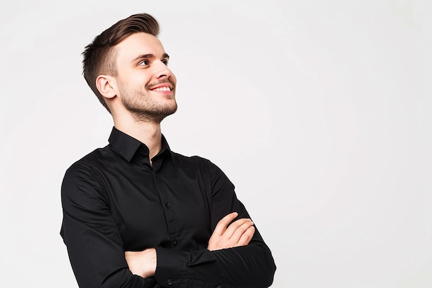 portrait of businessman arm crossed on white isolated background