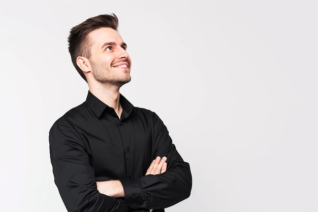 portrait of businessman arm crossed on white isolated background